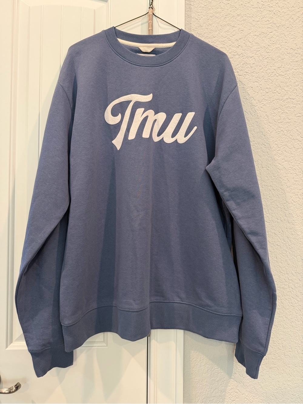 League Crewneck Sweatshirt in Dusty Blue with White Script